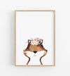 fox with flower crown illustration on a white background in a teak frame