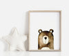 Watercolour Bear Print in a wooden frame in a nursery - the wild woods