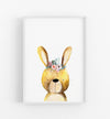 rabbit with flower crown illustration on a white background in a white frame