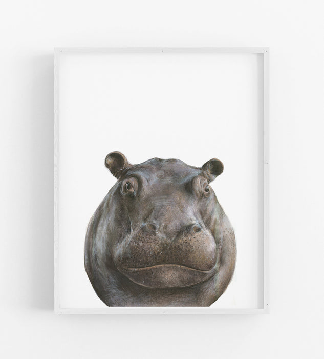 Drawing of a Hippopotamus on a white background in a white frame