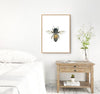 Bee Art Print in a timber frame hanging in a bedroom - the wild woods