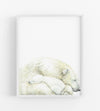 art poster of a mother and baby polar bear in a white frame