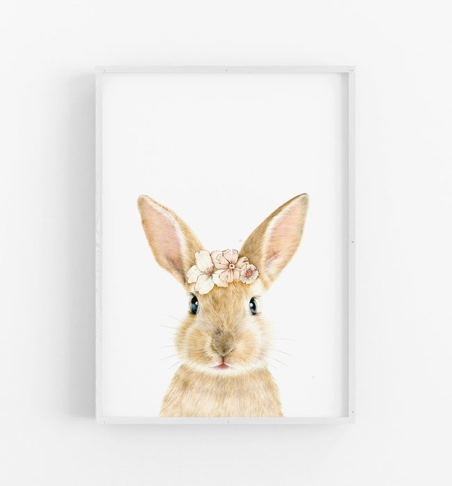 Rabbit Art Print with Floral Crown - the wild woods