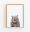 art print of a wombat in a timber frame